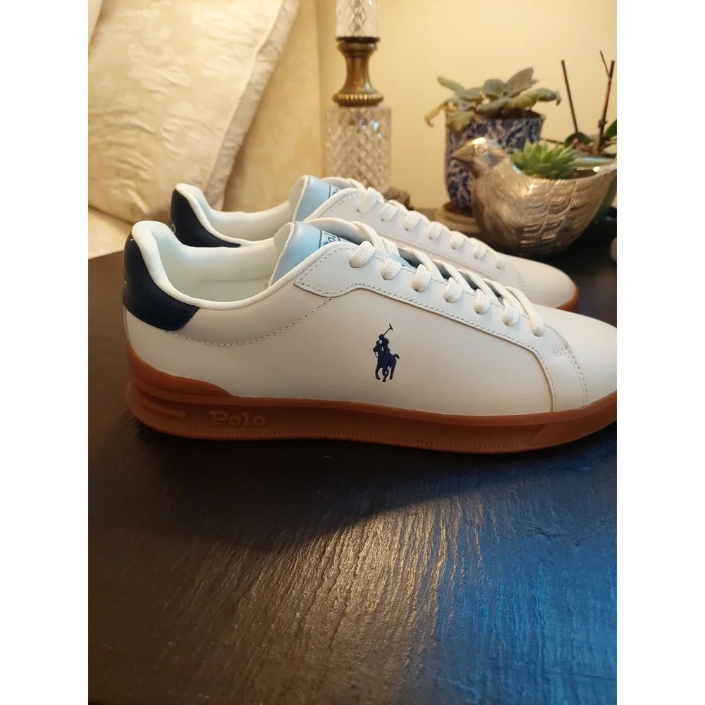 Polo Ralph Lauren Men's Heritage Court Leather Sneakers White/Navy Size 9 NEW!